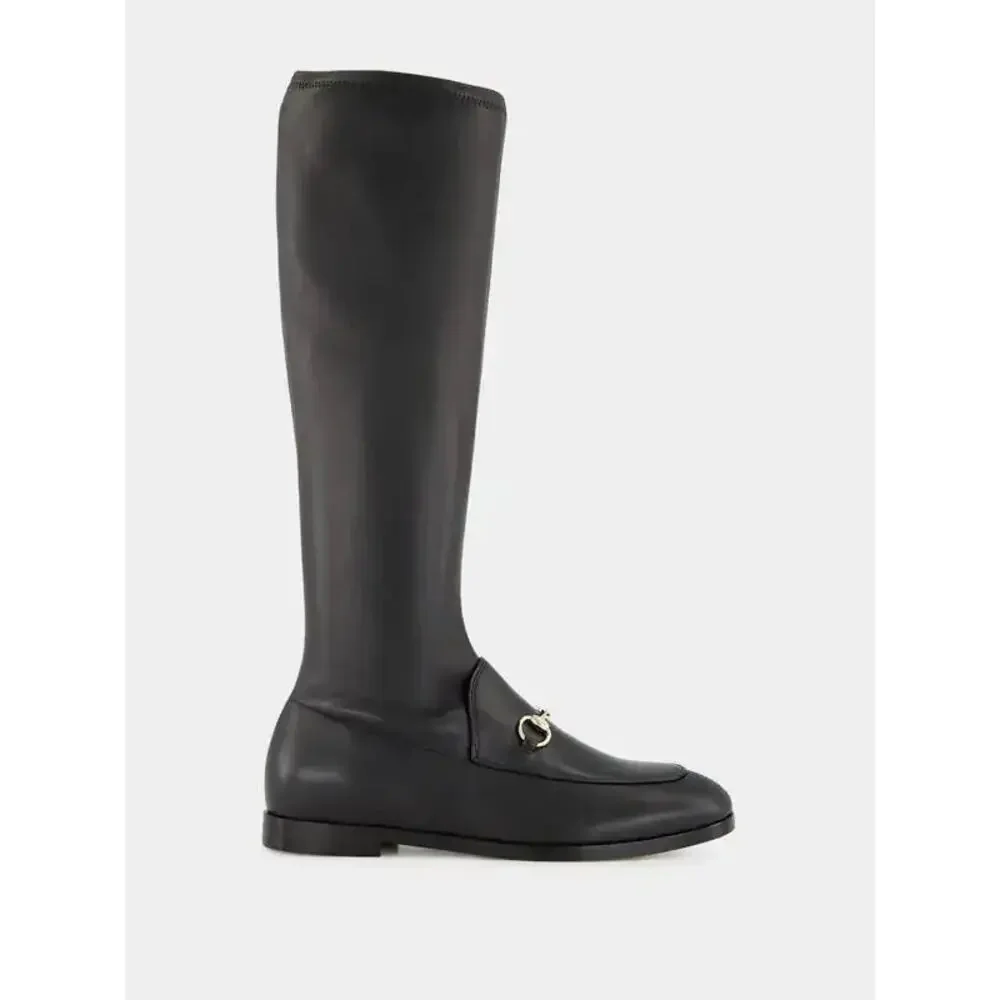 Gucci Jordaan Leather Knee High Boots Black Lambskin Horsebit Size 38.5 BNIB